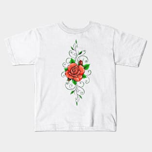 Colored Roses Flower Tattoo in Engraving Style Kids T-Shirt